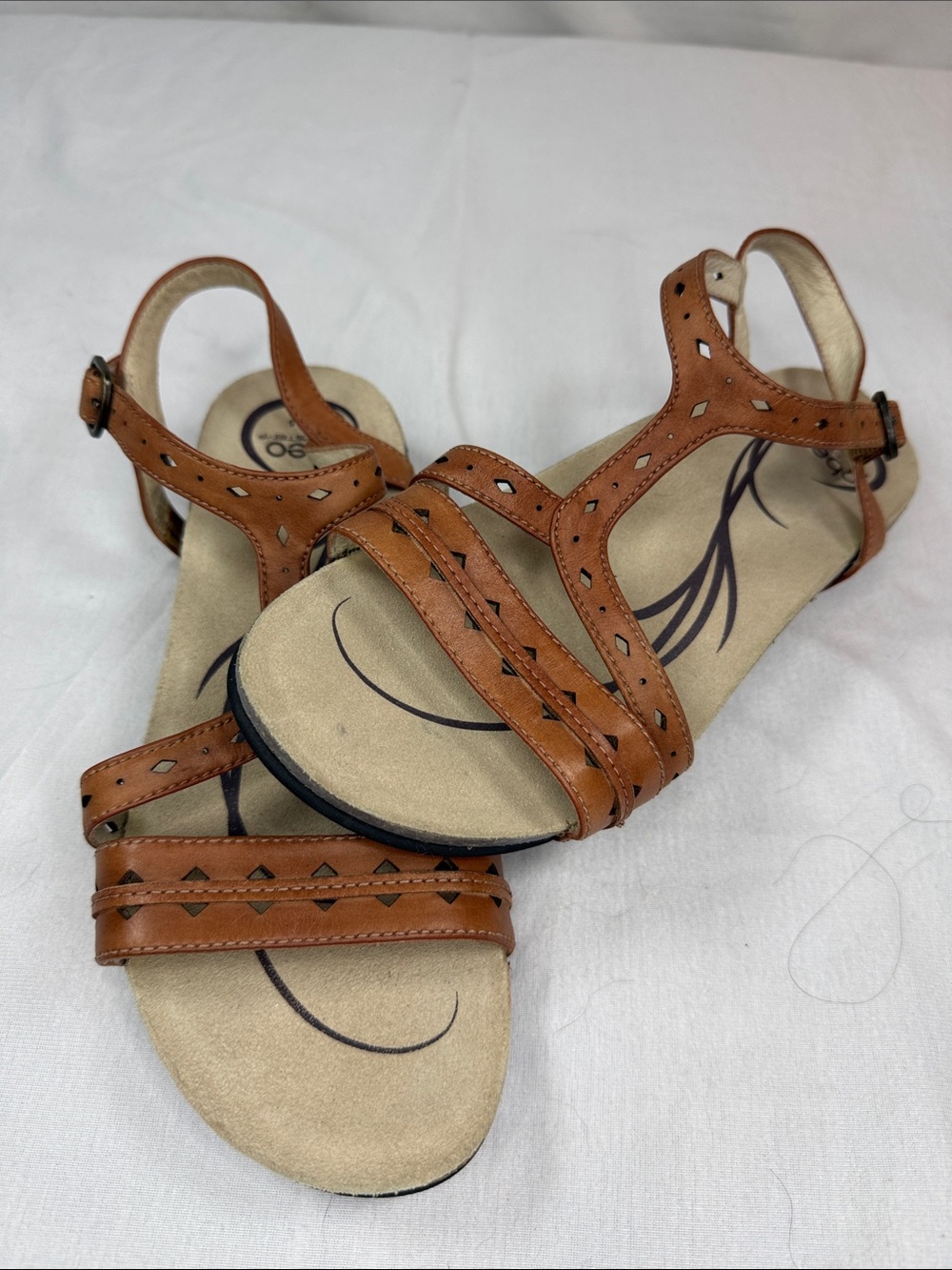 Women's Tan Leather Strappy Sandals - Casual Summer Comfort Sz 7.5 Narrow